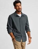 PJ PAUL JONES Men's Casual Button up Shirt Long Sleeve Fashion Texture Button Down Shirt Dark Grey : Clothing, Shoes & Jewelry - Image 2