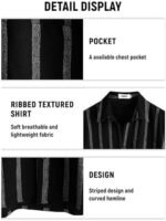 VATPAVE Mens Summer Striped Shirts Button Down Short Sleeve Vintage Beach Hawaiian Shirts with Pocket Large Black Fashion : Clothing, Shoes & Jewelry - Image 6