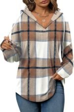 Bofell Womens Fall Fashion Must Haves 2025 Long Sleeve Tops Oversized Sweater Halloween Shirts Sweatshirt Hoodies Woman Winter Clothes Brown Plaid 2XL : Clothing, Shoes & Jewelry - Image 2