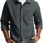 PJ PAUL JONES Men's Casual Button up Shirt Long Sleeve Fashion Texture Button Down Shirt Dark Grey : Clothing, Shoes & Jewelry