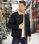 EKLENTSON Winter Jackets for Men Fleece Button Casual Stylish Jacket with Multi Pockets Black, Medium at Amazon Men’s Clothing store - Image 4