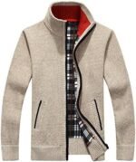 Yeokou Men's Slim Fit Zip Up Casual Knitted Cardigan Sweaters with Pockets (Large, Khaki) at Amazon Men’s Clothing store